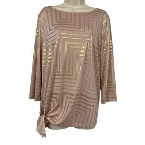 Chicos Travelers Tunic Top Size 2 Geometric Metallic Asymmetric Rose Gold Large
